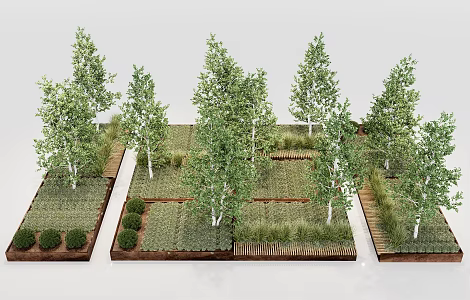 Outdoor Rust Plate Flower Beds Flower Bowl Landscape Tree Pool Tree Pool Flower Beds Rusty Iron Plate Flower Beds Green Planting Trees and Shrubs Combination 3d model