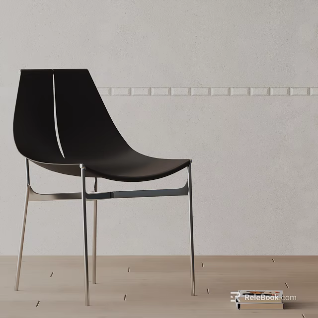 Sleek Black Modern Dining Chair With Metal Legs And Minimalist Design Against Light Wall 3d model 