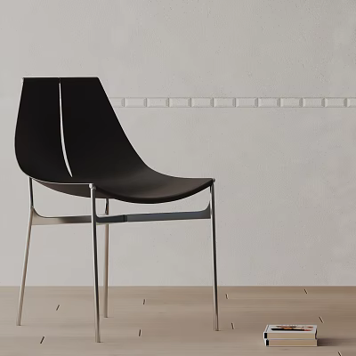 Sleek Black Modern Dining Chair With Metal Legs And Minimalist Design Against Light Wall 3d model