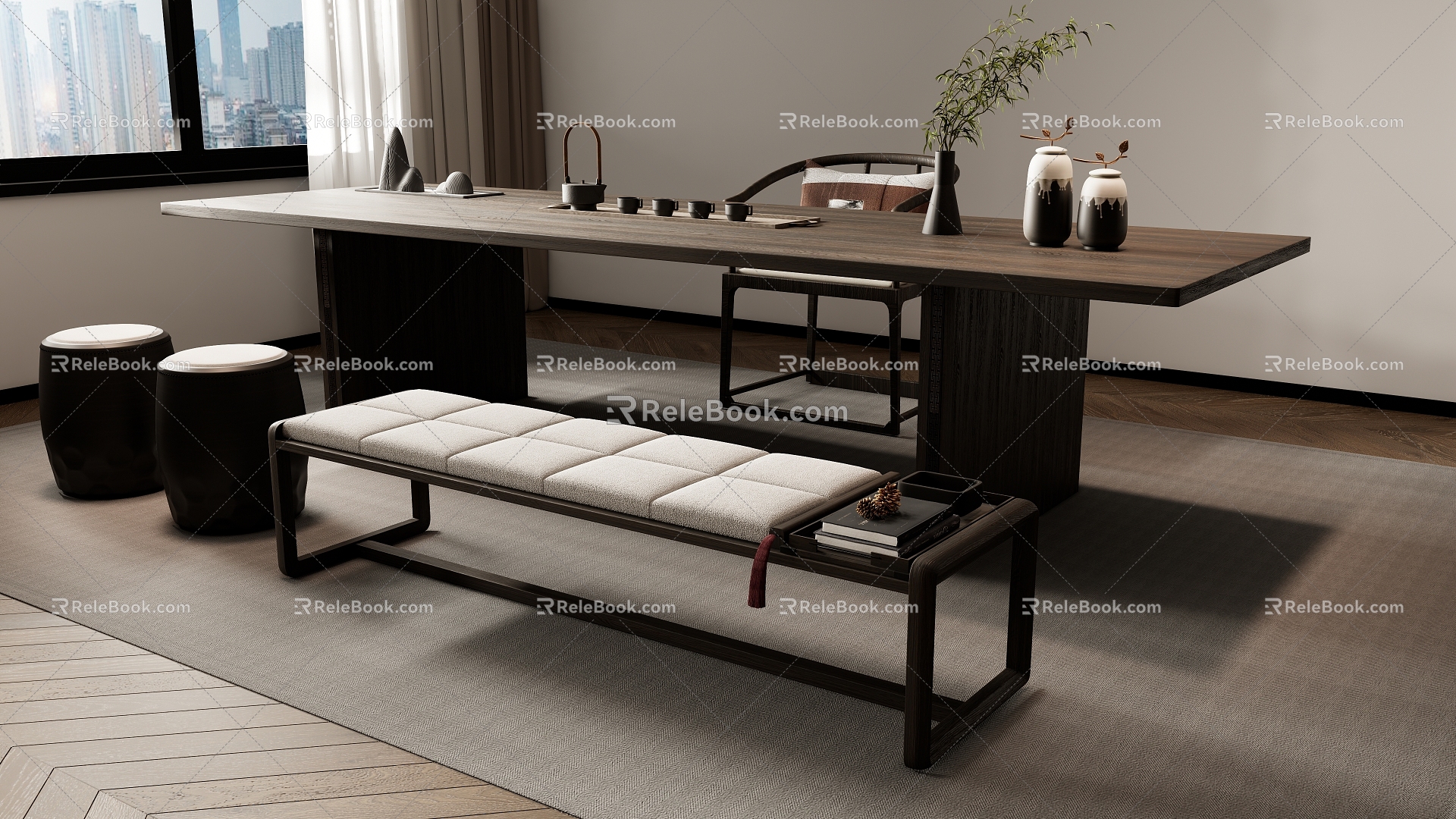 New Chinese Tea Table and Chair Combination Tea Table Tea Table 3d model