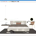 Modern Cream Style Double Bed Fabric Double Bed Dressing Table Single Chair 3d model