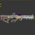 3D Rendered Pixel Style Weapon With Geometric Shapes Multicolor Design And Reflective Surface