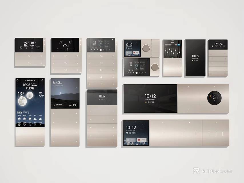 Modern Smart Switch Panels With Digital Displays Various Designs And Metallic Finish For Home Control 3d model 