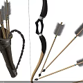 Handcrafted Traditional Bow And Arrows With Decorative Feathers In Leather Quiver