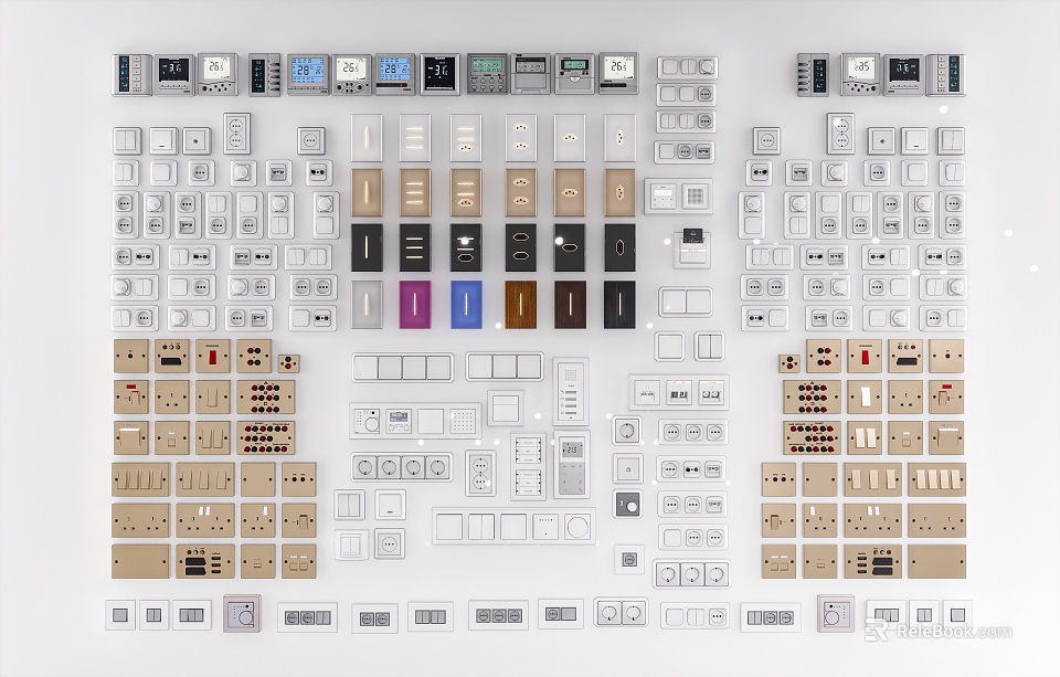 Modern Switch Panels in Various Designs and Different Colors for Home Decoration 3d model 
