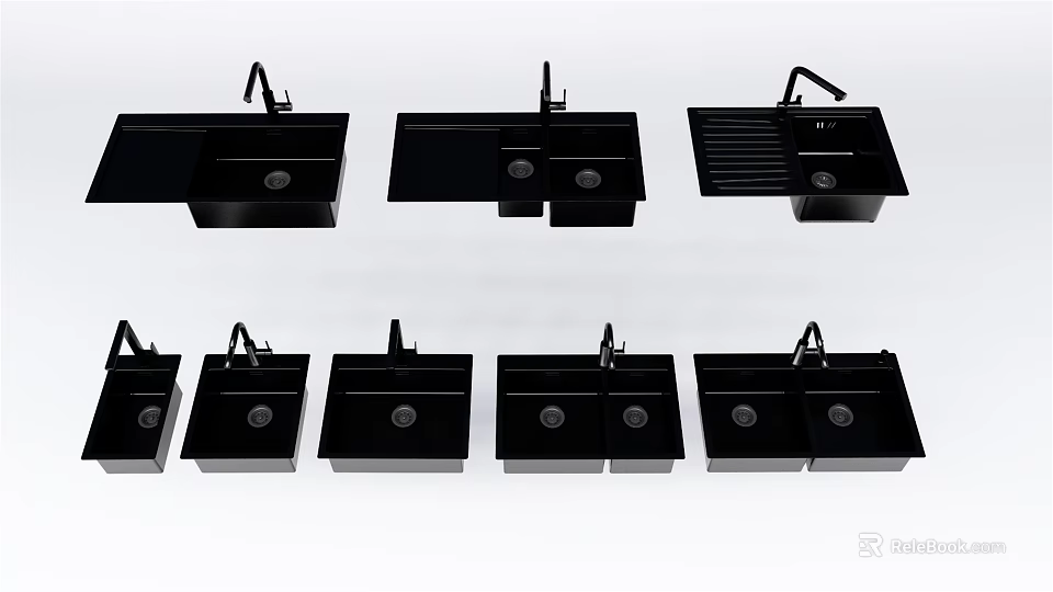Black Kitchen Sink Various Designs With Faucet For Modern Kitchen Use 3d model
