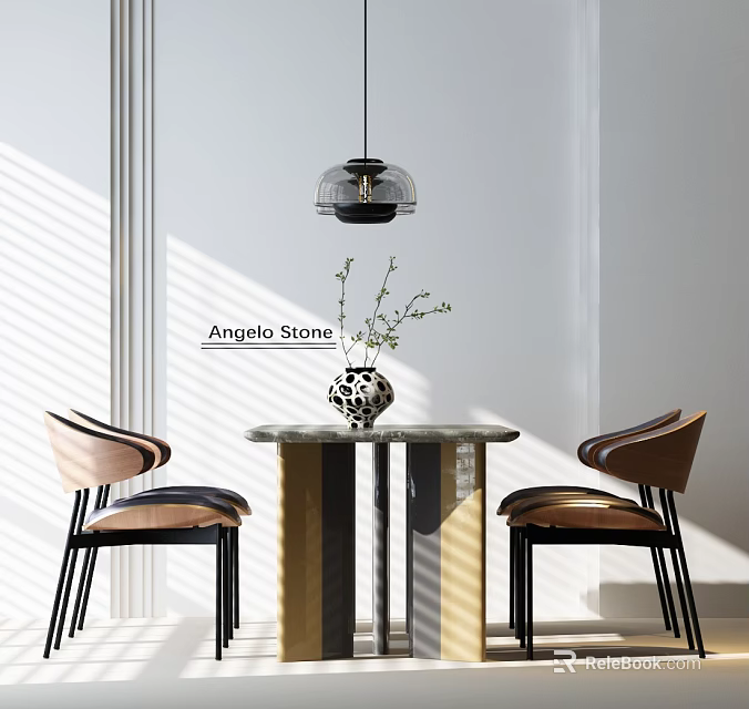 Angelo Stone Entryway Cabinet And Side Cabinet With Modern Design Pendant Lamp And Decorative Vase 3d model 
