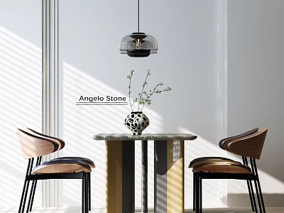 Angelo Stone Entryway Cabinet And Side Cabinet With Modern Design Pendant Lamp And Decorative Vase 3d model