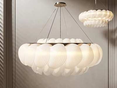 Modern White Chandelier With Petal Shaped Shades And Metal Hanging Wires 3d model