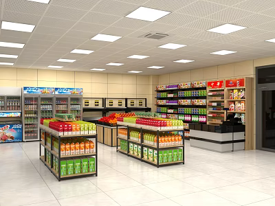 Supermarket Life Supermarket Cashier Supermarket Shelf Milk Stack Vegetable and Fruit Rack Water Cabinet Freezer Ice Cream Cabinet Shelf 3d model