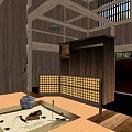 Traditional Private Box Interior With Wooden Structure Lattice Windows Tatami Flooring And Stone Lantern