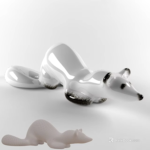 Ceramic Decorative Ornament Set Featuring White Fox Shape With Black Accents And Elegant Design 3d model 