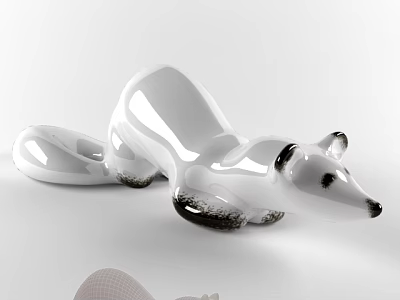 Ceramic Decorative Ornament Set Featuring White Fox Shape With Black Accents And Elegant Design 3d model