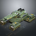 Green Armored Military Vehicle With Cannon Antenna Tracked Chassis And Yellow Markings