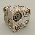 Stone Wood Cube Decorative Piece With Carved Spiral Patterns And Natural Texture