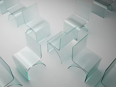 Transparent Glass Single Chair with Modern Design Arranged in Multiple Rows 3d model