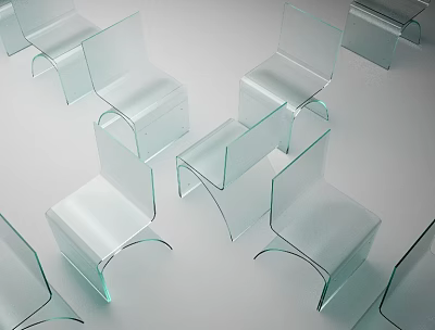Transparent Glass Single Chair with Modern Design Arranged in Multiple Rows 3d model
