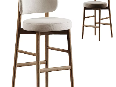 Modern Bar Stools With Wooden Frame And Upholstered Light Colored Seats 3d model