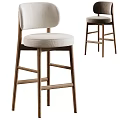 Modern Bar Stools With Wooden Frame And Upholstered Light Colored Seats