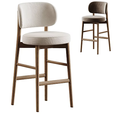 Modern Bar Stools With Wooden Frame And Upholstered Light Colored Seats 3d model