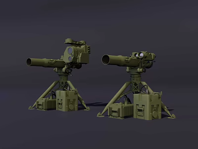 Two Green Military Weapons With Tripod Mounts And Optical Aiming Devices 3d model