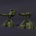 Two Green Military Weapons With Tripod Mounts And Optical Aiming Devices
