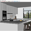 Modern Kitchen Interior With White Cabinets Island Counter Bar Stools And Natural Light