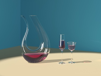 Wine Cocktail Glass Wine Bottle 3d model