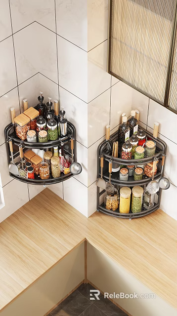 Kitchen Corner Rack Organizes Spices And Utensils 3d model