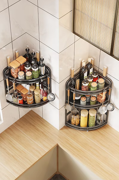 Kitchen Corner Rack Organizes Spices And Utensils 3d model