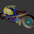 Blue And Yellow Motorcycle With C7R1 Logo And Brown Leather Seat Design
