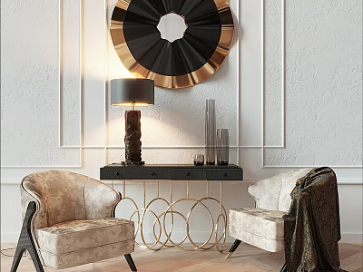Modern Elegant Casual Sofa Set With Velvet Upholstery And Decorative Wall Mirror 3d model