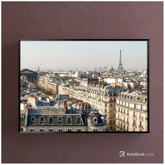 Paris Cityscape Landscape Painting With Eiffel Tower And Historic Building Rooftops 3d model 