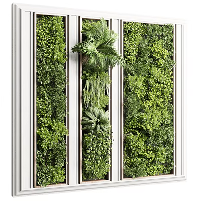 Lush Green Living Wall Design With Various Plant Species And White Frame Details 3d model