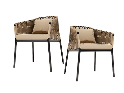 Modern Woven Leisure Chairs With Beige Cushions And Black Metal Legs 3d model
