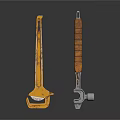 Two Yellow And Orange Metal Hardware Tools On Reflective Surface