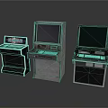 Three Vintage Electronic Computing Machines With Display Screens And Keyboards