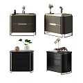 Modern Elegant Wooden Bedside Table With Metal Accents Drawers And Decorative Items