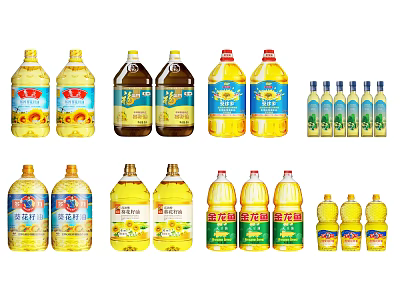 Various Cooking Oil Bottles Including Sunflower And Soybean Oil For Kitchen Use 3d model