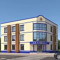 Police Station Exterior Building Blue White Facade Multi Story Structure With Trees Road And Cars