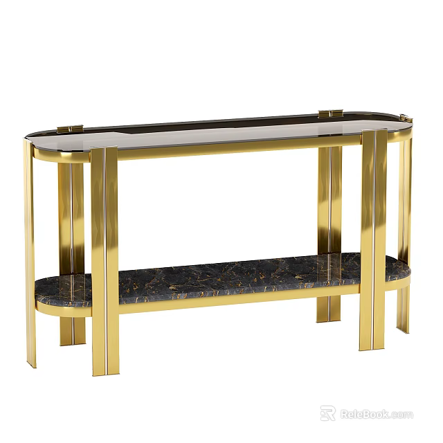 Elegant Coffee Table With Golden Metal Frame Glass Top And Marble Shelf 3d model 