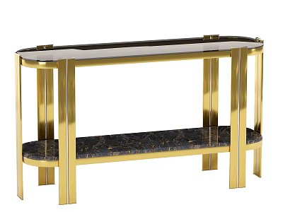 Elegant Coffee Table With Golden Metal Frame Glass Top And Marble Shelf 3d model