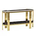 Elegant Coffee Table With Golden Metal Frame Glass Top And Marble Shelf
