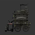 Vintage Vanbilio Train with Decorative Wooden Structure Flag and Cargo Boxes 3d model