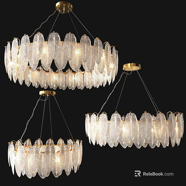 Modern Elegant Chandelier With Transparent Leaf Design And Golden Illuminated Accents 3d model 