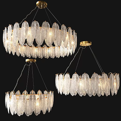 Modern Elegant Chandelier With Transparent Leaf Design And Golden Illuminated Accents 3d model