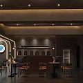 Modern Bar Interior Design With Stylish Lighting Fixtures Tables Chairs Bar Counter And Windows