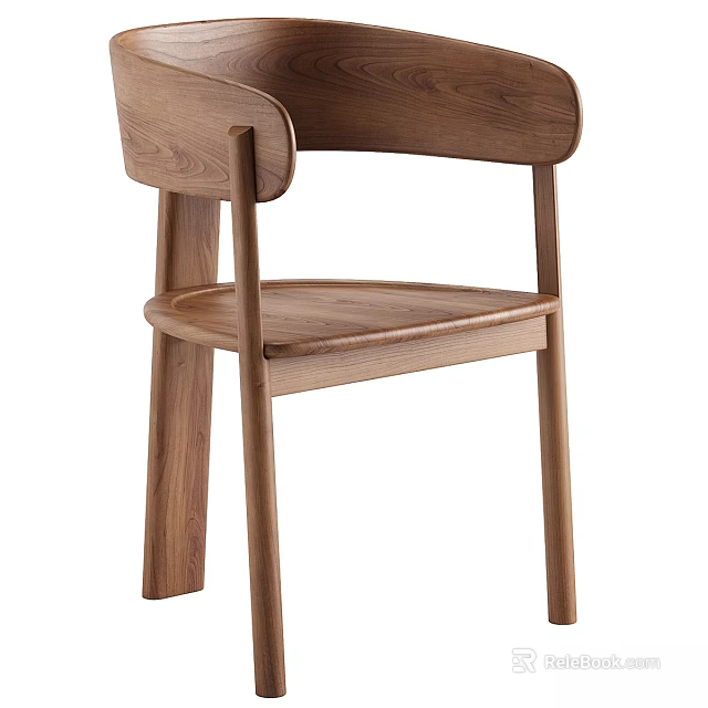 Solid Oak Single Chair With Modern Minimalist Design Curved Backrest And Armrest 3d model