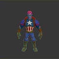 Man In Red White Blue Superhero Uniform With Star Emblem Striped Chest And Brown Boots