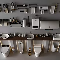 Modern Bathroom Toilets Display With Washbasins Water Heaters And Towel Racks